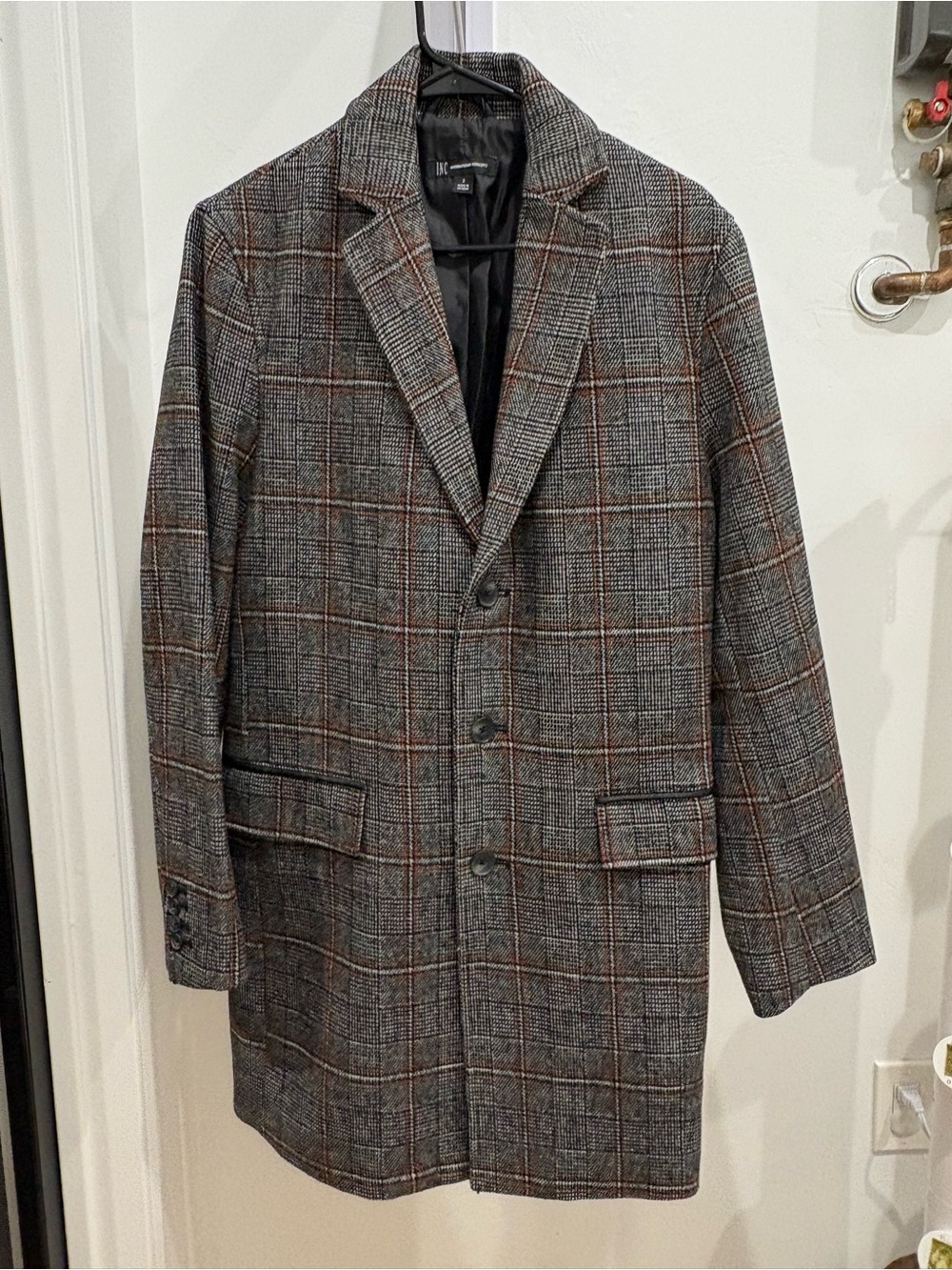 INC International Concepts Gray Plaid Peacoat